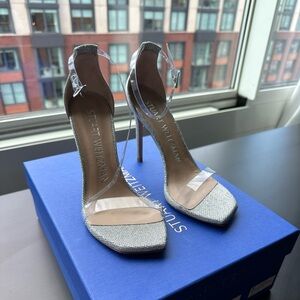 Stuart Weitzman silver/clear nudistcurve heels size 6.5